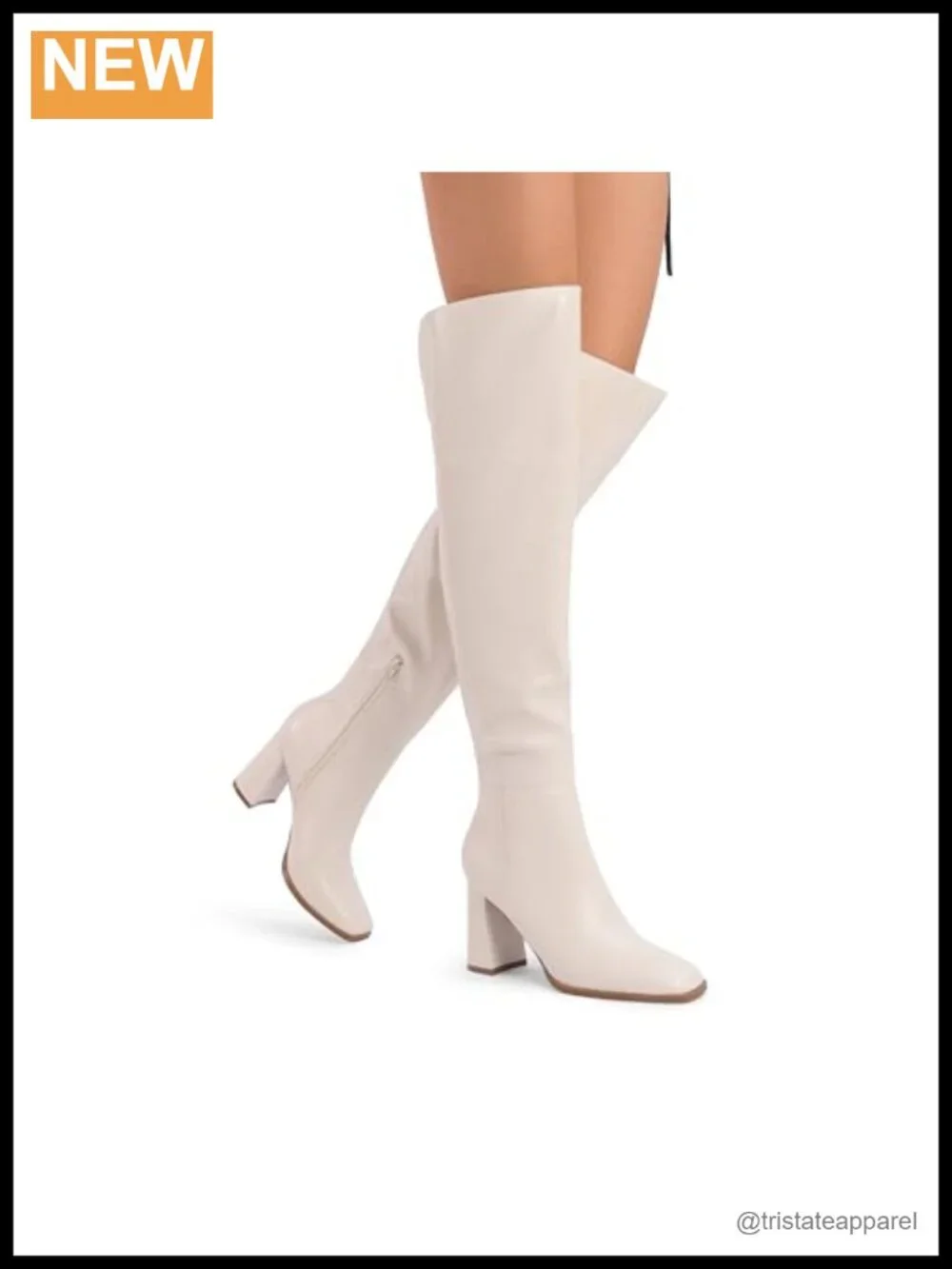 Over the Knee Boots, Block Heel, Square Toe, Side Zipper, Faux Leather